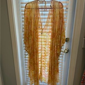 Free People Yellow Orange Floral Sheer Swim Coverup
